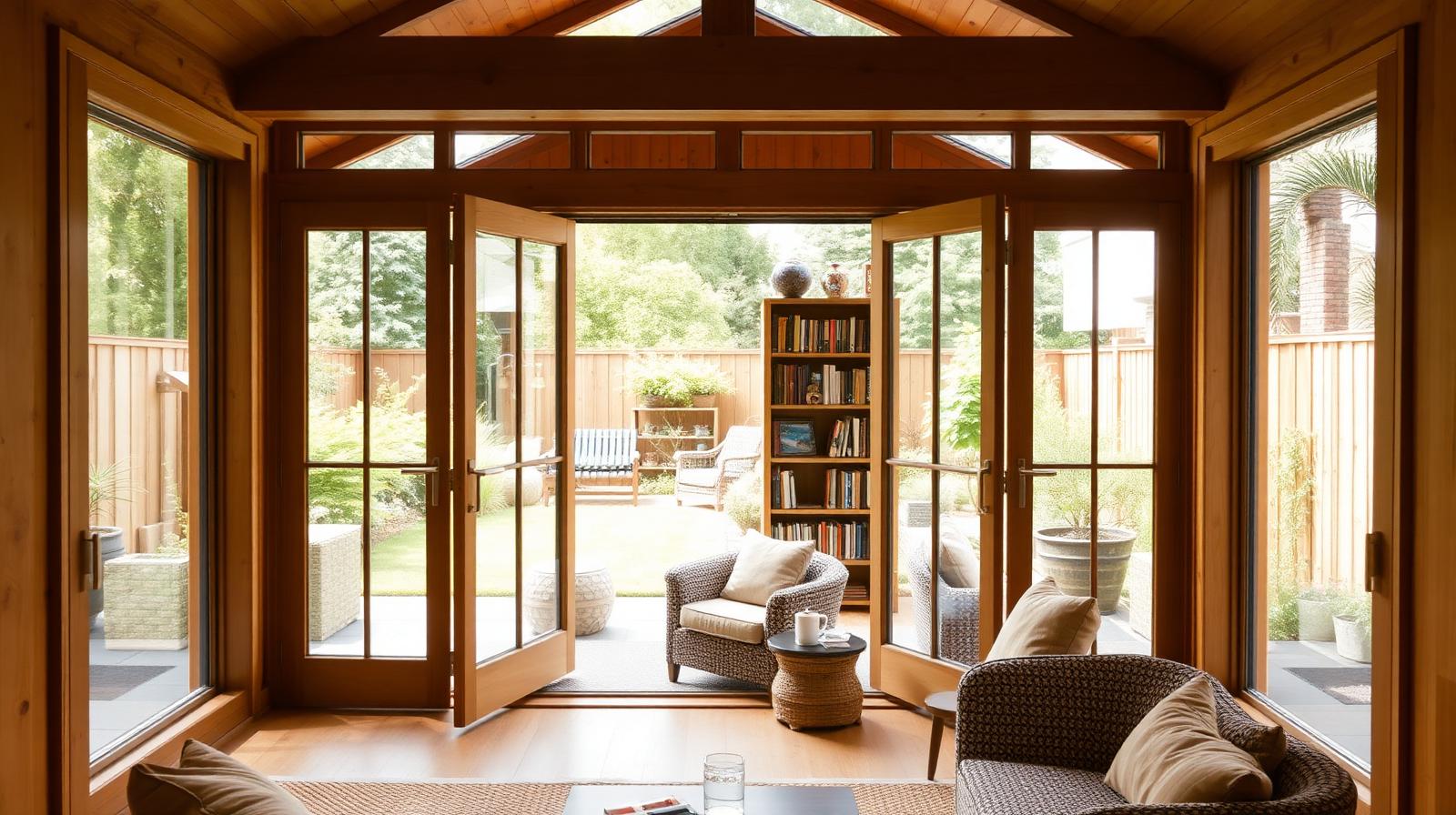 Inside a garden room looking out